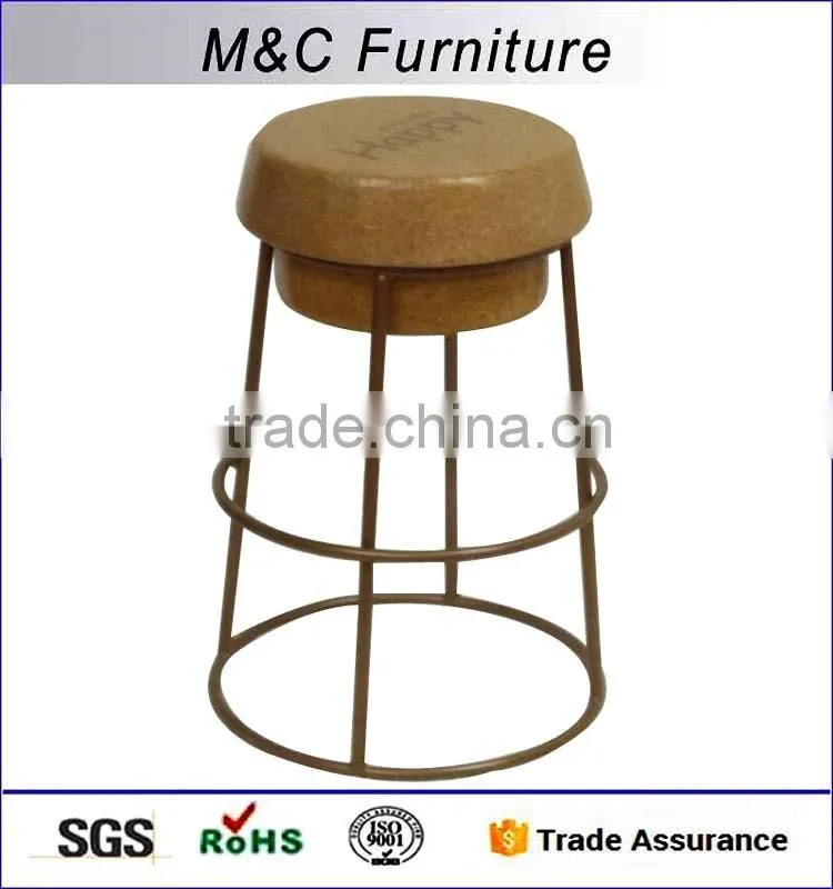 Quality guarantee painted pipe steel bar chair with cork wooded seat