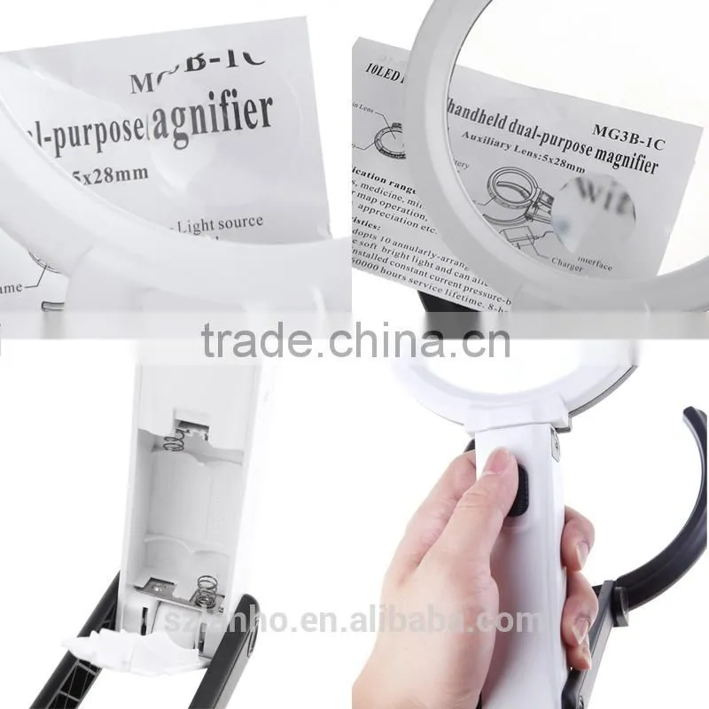 2X-5X Foldable 10 LED Lighted Magnifying Glass Lens Lamp Desk Reading Magnifier