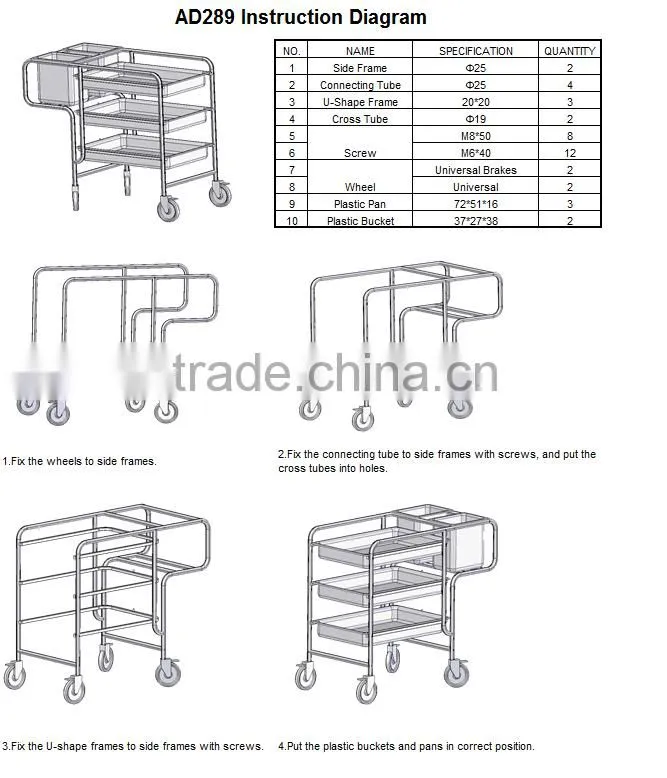 Hotel and Restaurant Stainless steel collecting trolley dish collecting cart