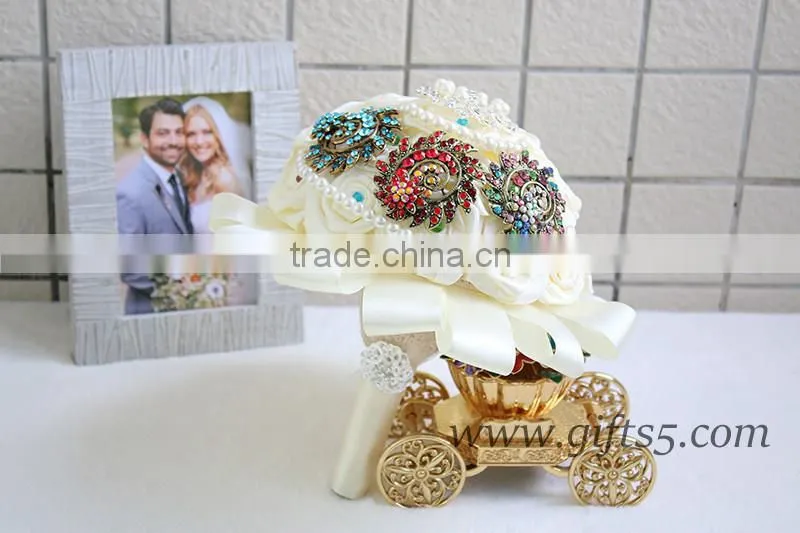 Handmade elegant satin roses bouquet for bride brooch jewelry bouquet