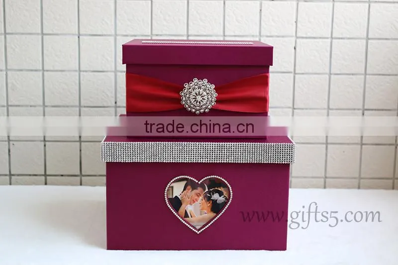 Personalised purple wedding box wedding card box with photo frame
