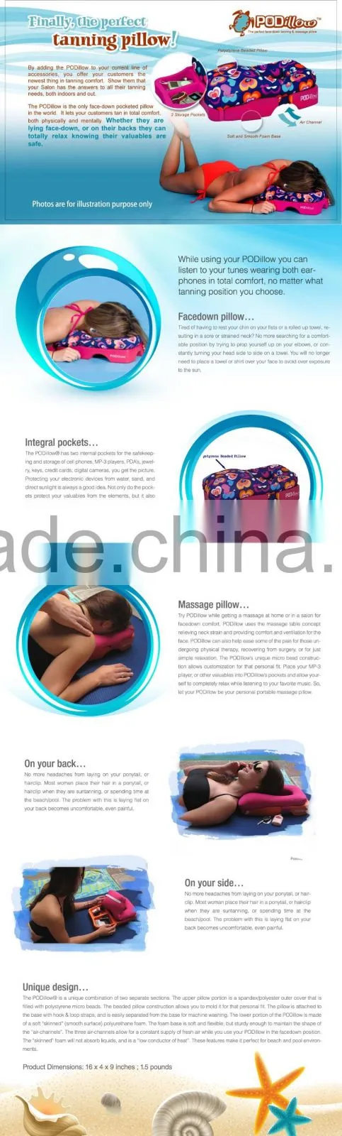 A fantastic beach sunbath Pillow with two pockets for storage