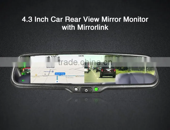 4.3 inch car rear view mirror monitor with mirror link and thin frame special for Honda and Kia