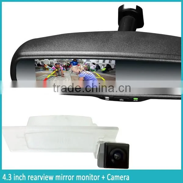 HOT SALE!!!4.3 inch lcd monitor with 2 video input rearview mirror automatic car parking system near license plate frame