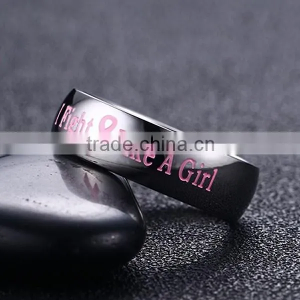 Ladies Fashion Pink "I Fight Like A Girl" Stainless Steel Ring