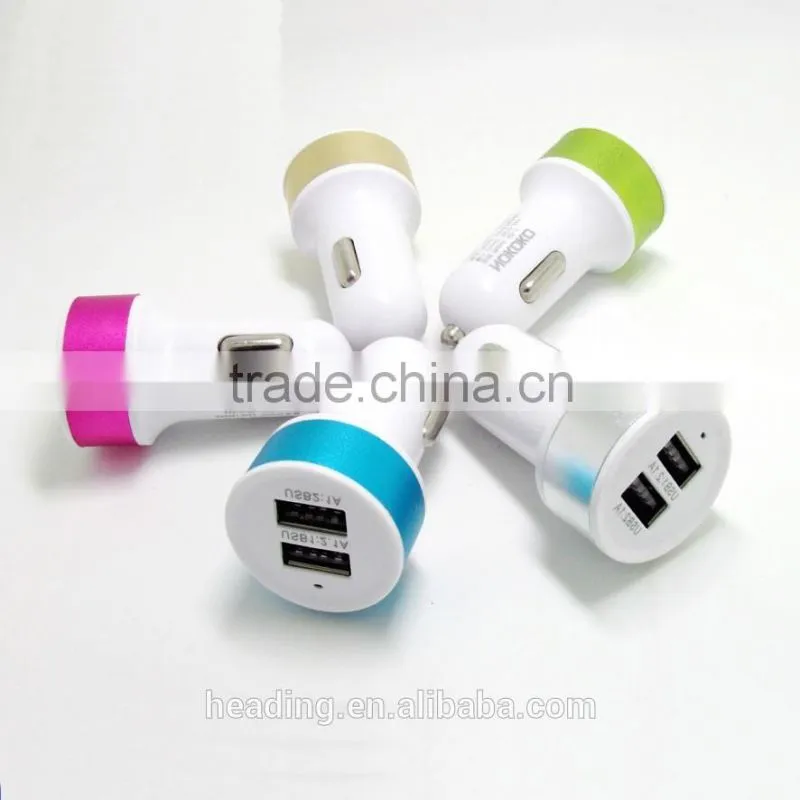 Factory wholesale 12V 2A/1A car charger both for Iphone and Andorid phone