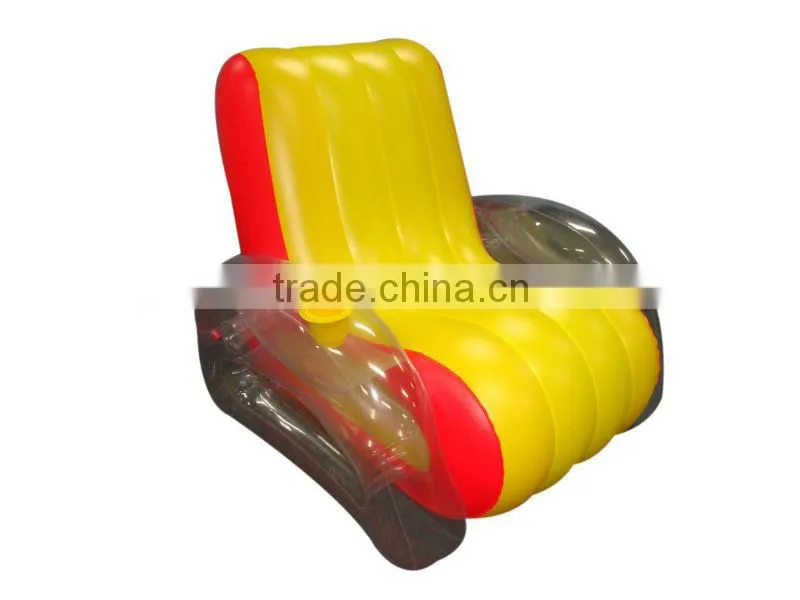 Inflatable sofa bed outdoor or indoor with comfortable armrest and cup holder with/without pump