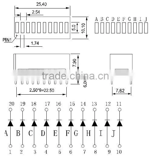 white segment 1 inch LED Bargraph Display from ARKLED,10 segment
