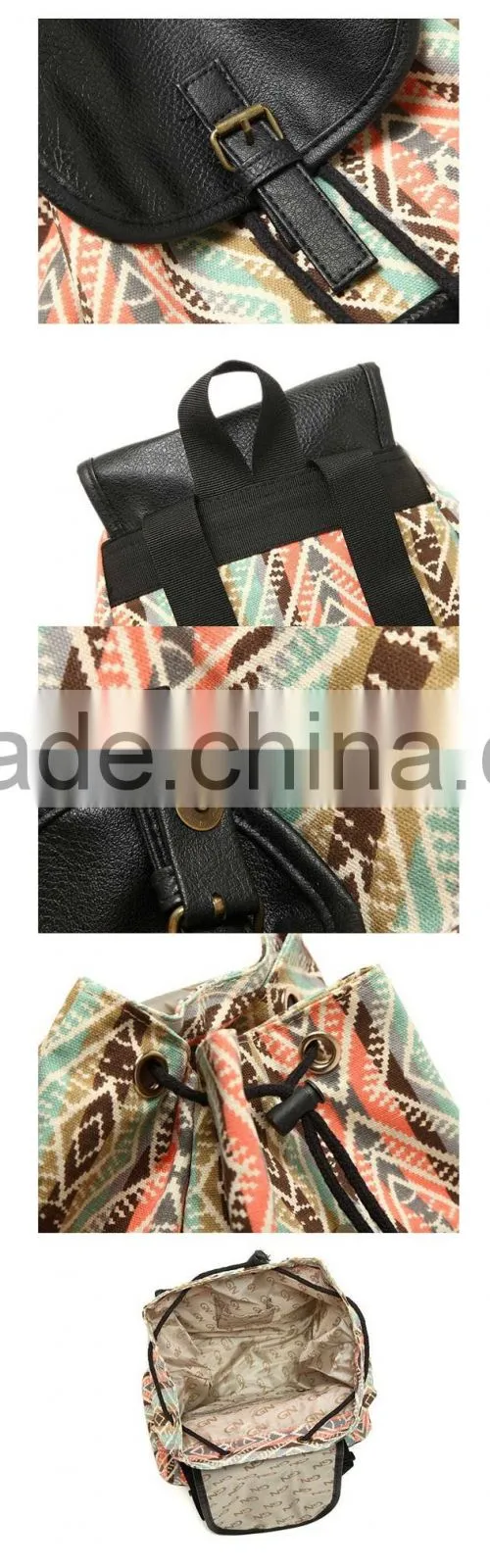 Fashion khaki floral canvas school backpack(CAS15-045)