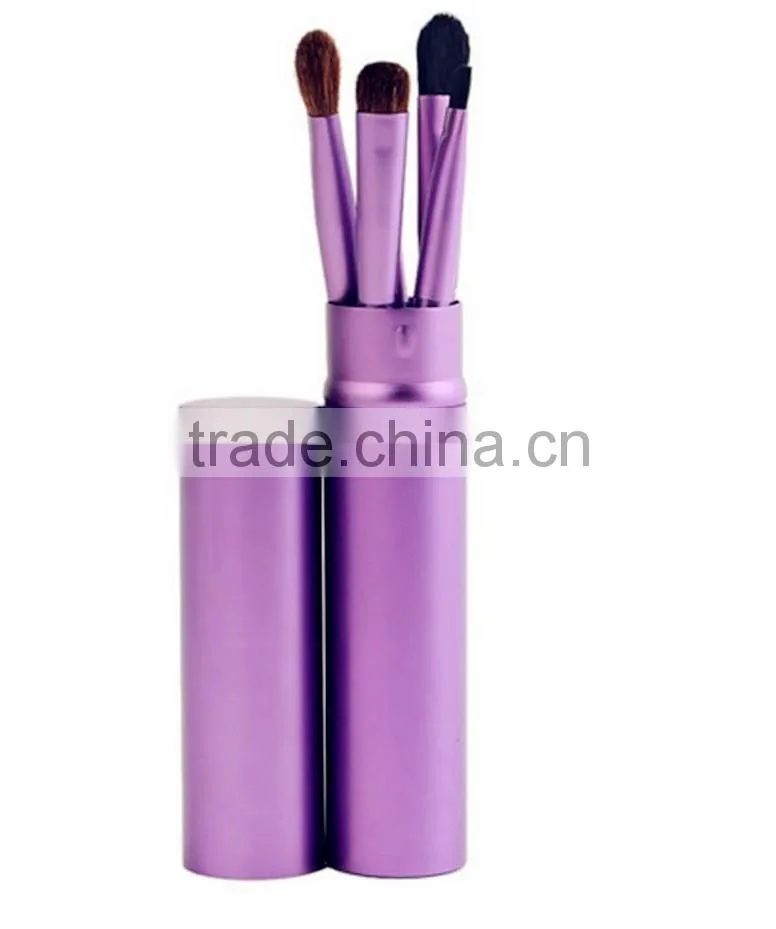 Newest 5pcs colorful makeup brush set with metal case packing,stock with free sample