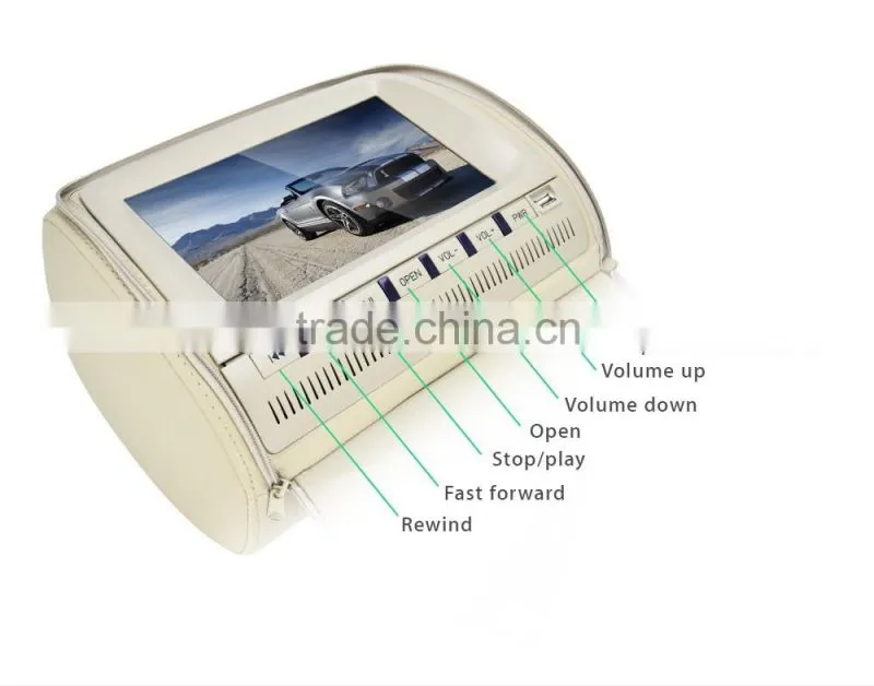 Automobiles 9 inch car dvd headrest monitor with leather zipper,USB,SD,FM,IR audio.
