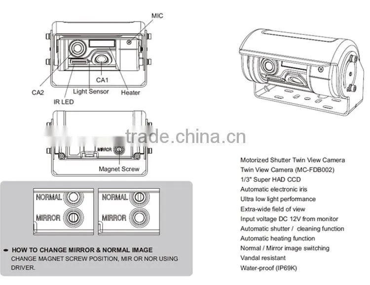 dual lens CCD hd security lamp hidden camera reverse Camera for bus XY-C01
