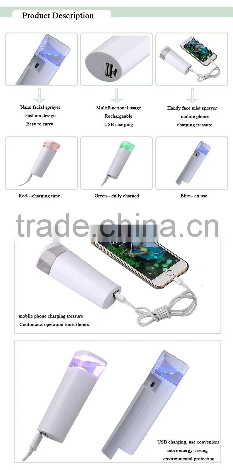 USB charing mist sprayer rechargeable rechargeable face deep care machine