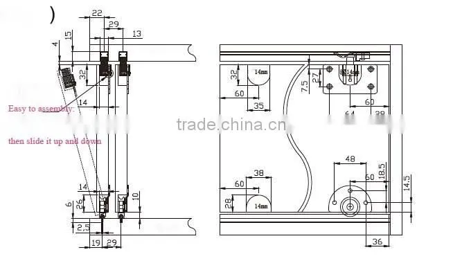 high quality furniture hardware for wardrobe 40kg door weight aluminum silding door hardware