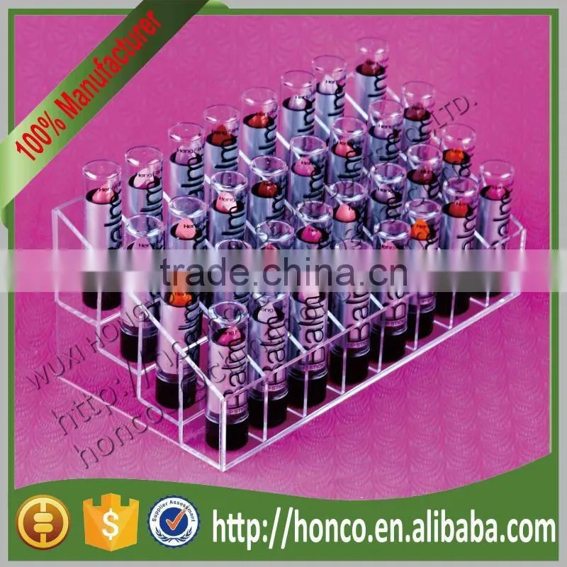 Newest Clear Colour 4 Tiers 32 Bins Acrylic Display Rack for Lipstick Cosmetics