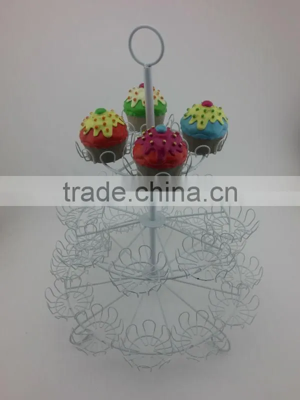 powder coated 3-tier Round Shape metal Wire Cupcake Stand-hold 24 cups