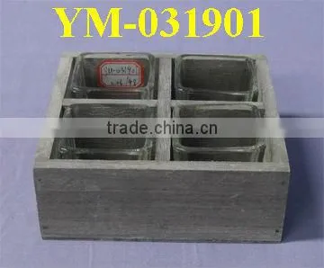 Hot-selling Wooden Candle Holder With 2 round glass