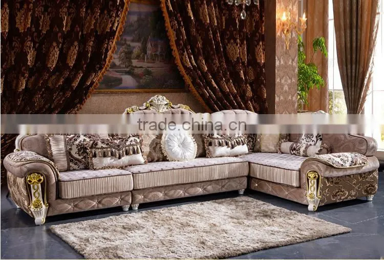 M878 Living room furniture classical solid wood frame fabric sofa/fabric big corner sofa