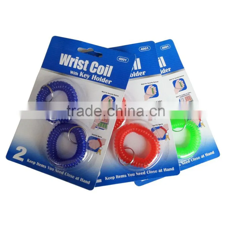 Cheap 5cm diameter soft round plastic wrist coil keychain