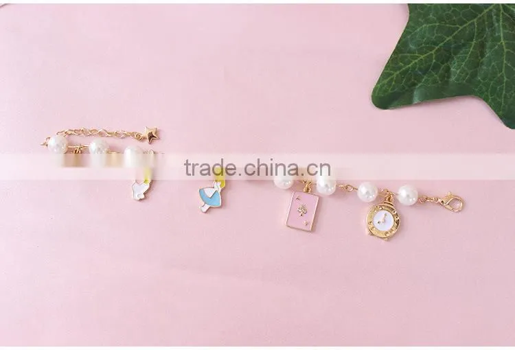 enamel rabbit pumpkin carriage the playing cards clock charms bracelet pearl linked bracelet with assorted charms