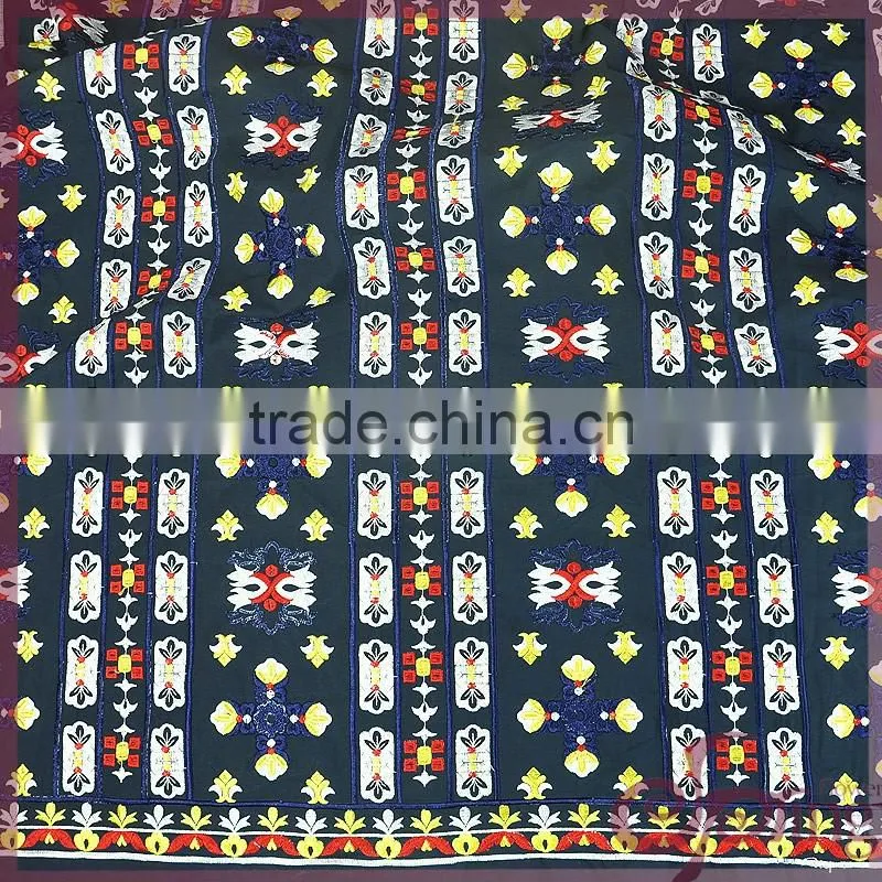 Colorful china design shining poly embroidery cotton lace fabric for dress/ tops