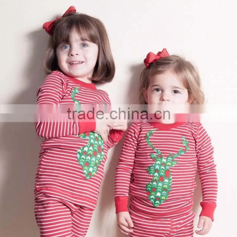 2016 Winter Children's Christmas Boys and Girls Striped Pajama Set Baby Toddler Christmas Pajamas HSP9547