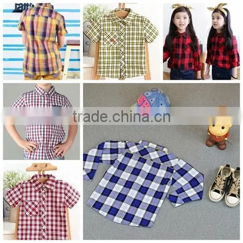 2015 Summer Boy's Short Sleeve Shirts Children Checked Shirts Latest Styles of Boys Shirt Blouse