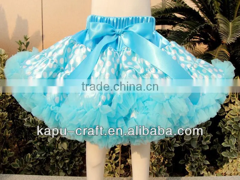Fluffy yello Four Leaf Clover printed petty skirts with grey ruffles