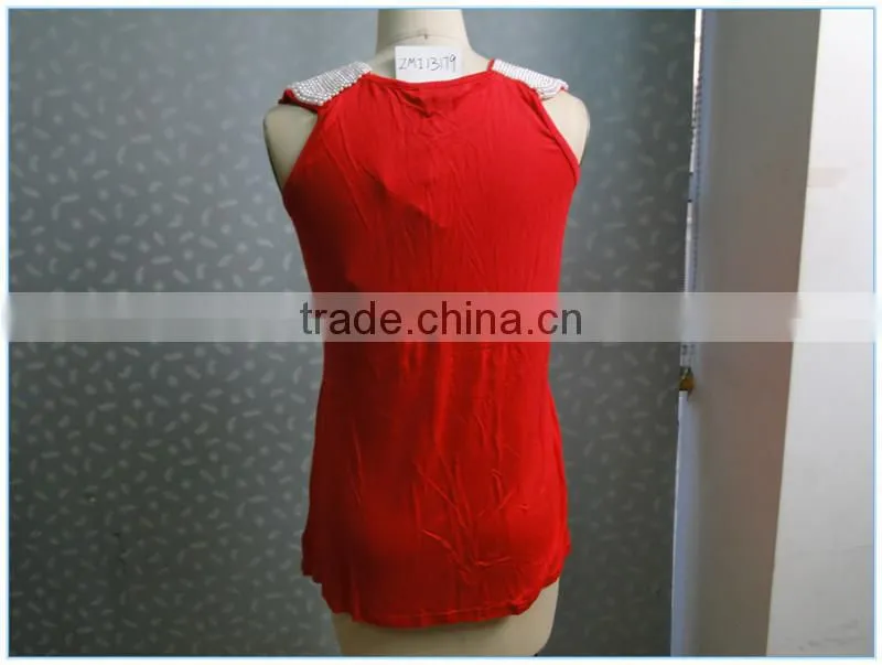 Hot Sale Knitted Fashion Beading Ladies Red Tank Top