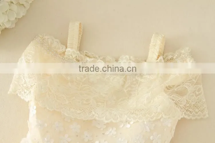 2017 baby girl party dress children frocks designs Lace Sexy Harness Apricot Lovely cotton net birthday party dresses