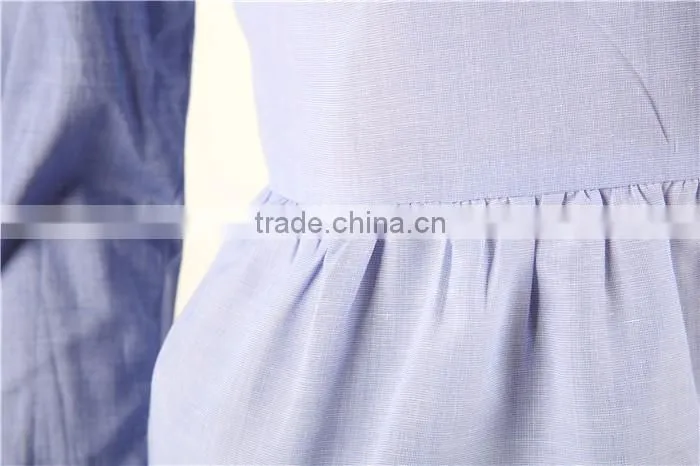 long sleeve blue women blouse patch work designs with bow in front