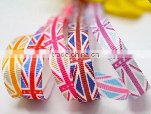hi-ana ribbon 166 Manufacture wholesale UK flag printed ribbon,stripe printed grosgrain ribbon