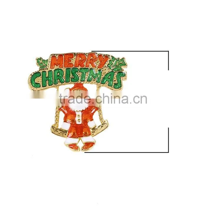 Pin Brooches Christmas Santa Claus Gold Plated Red & Green Enamel Metal Brooch