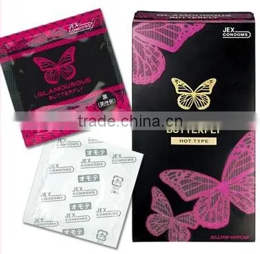 Japan female condom sex product 'GLAMOUROUS BUTTERFLY HOT' --- outside top jelly-coated --- 6p