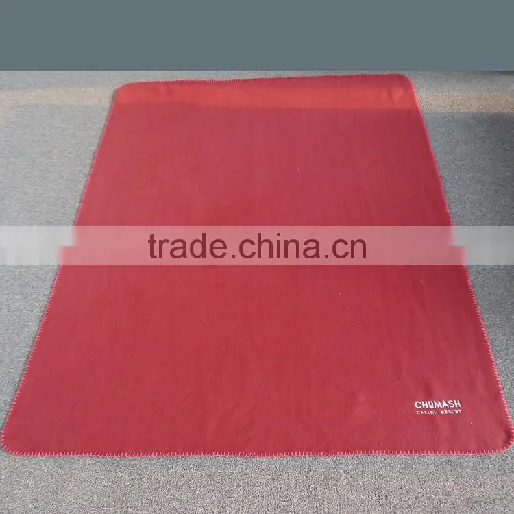 wine color embroidery logo roll up with PP handle polar fleece travel blanket