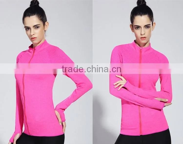 Women's Tight Compression Training Long Sleeve T-Shirt Running Top without Hood Full Zip Yoga Fitness Coat
