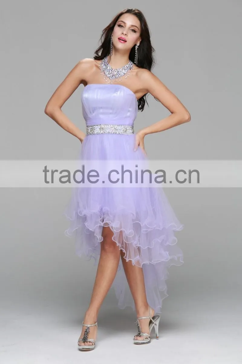 New design high quality crystal beaded tull Neck hanging Medium short Strapless sexy prom gown party dress