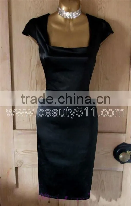 New Design Vintage 40s 50s style black satin Hollywood Galaxy pencil wiggle pinup dress GP009