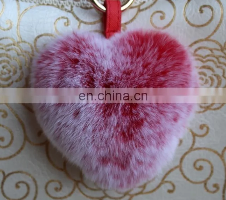 Factory wholesale multicolor rex rabbit fur heart shape fur keychain