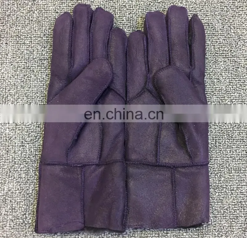 High quality fur-lined winter genuine sheepskin leather gloves for women
