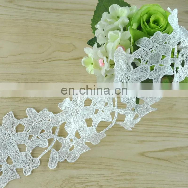 width 1-3cm white polyester embroidery lace trim dyeable
