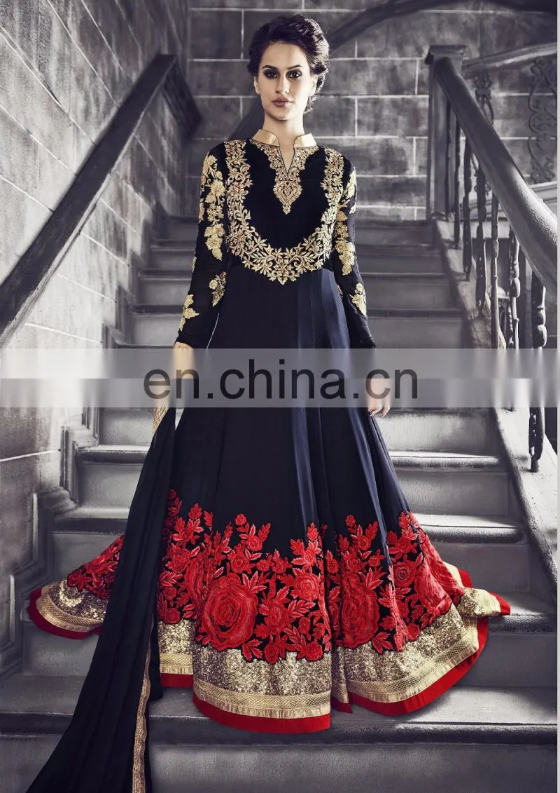 Red Colored Pure Georgette Heavy Designer Suit.