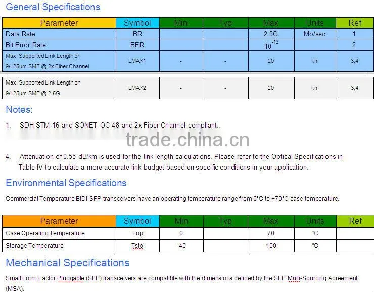 2.5G BIDI TX1310RX 1550nm 20KM SFP Transceiver