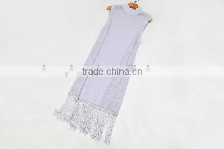2017 hot new women hollow knit dress sleeveless slim hip long dress with tassel