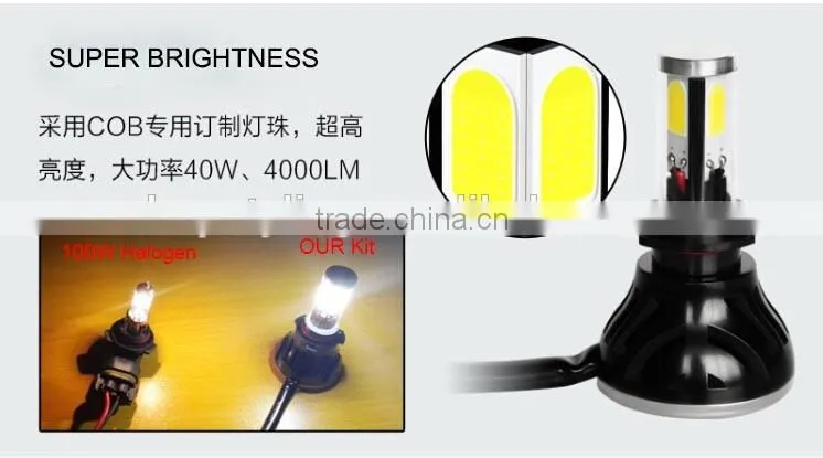 china supplier 40W 4000 LM LED Headlight 4 sides COB led chips Auto LED Headlight auto light