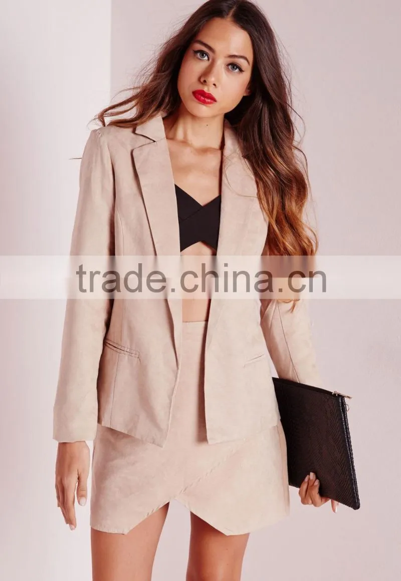 2015 Women Winter Nude Faux Suede Blazer