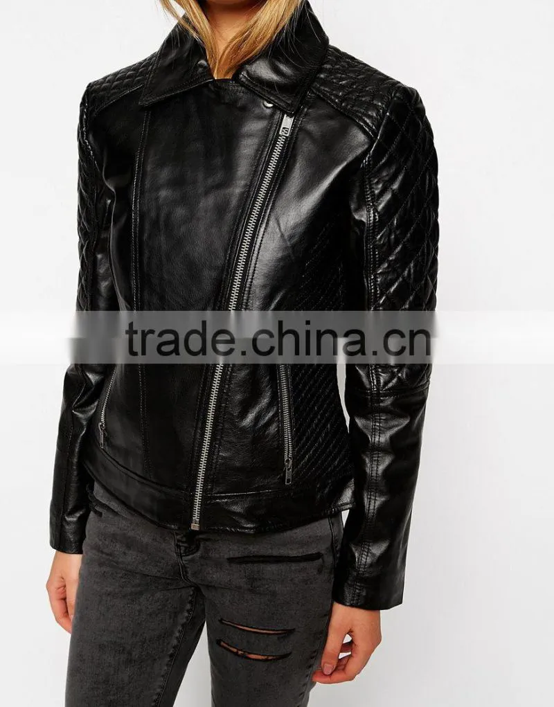 2015 Hot customized Lady's fashion PU jacket leather jacket for women