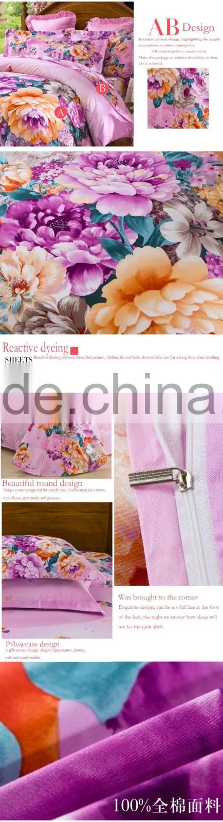 China made wholesale romantic style best cotton 4 pcs bedding set