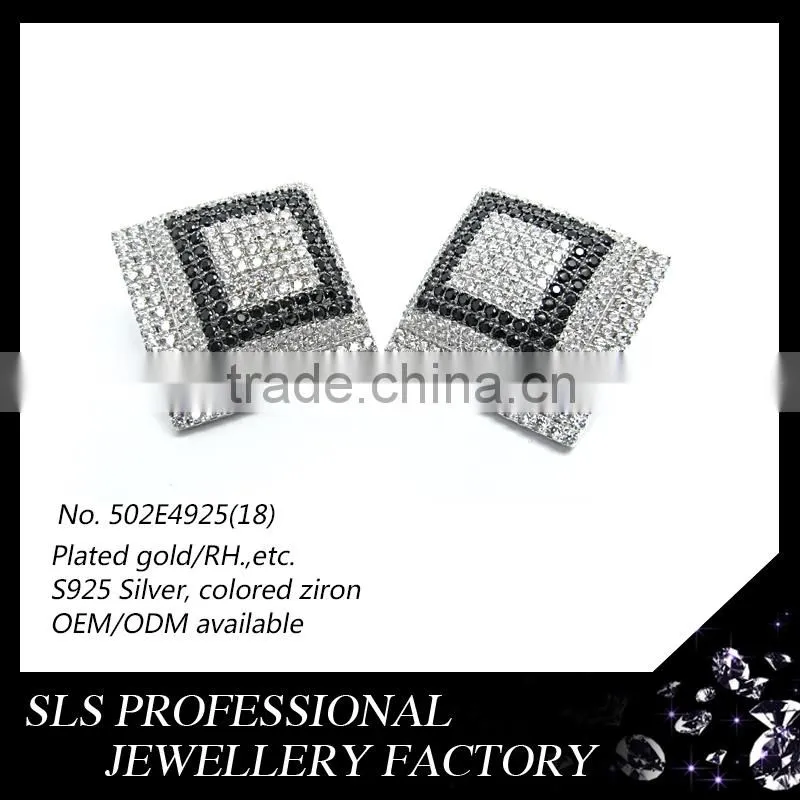 2015 American funky style colorful CZ 925 silver rhodium plated butterfly push stud earrings