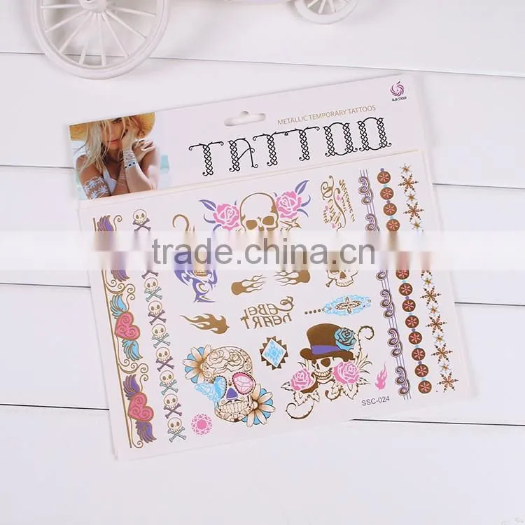 New Tattoo Metal Silver Golden Temporary Tattoos Sticker For Adults